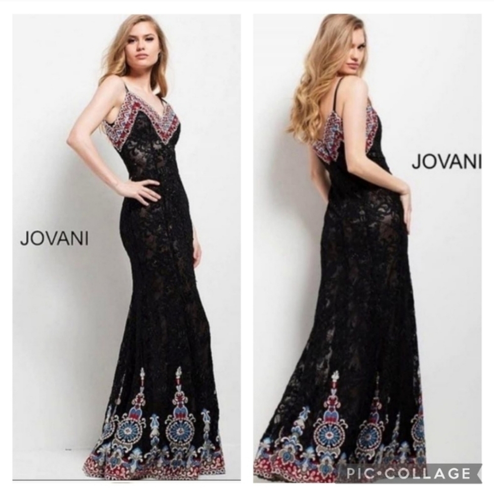 JOVANI *Rare* Black Beaded Embellished Gown with Embroidery Size 2